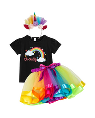 Rainbow Birthday Party Outfit Set with Tutu Skirt for Girls