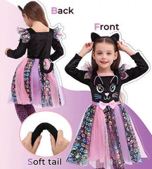 Sparkly Black Kitten & Girls Cosplay Dress Up Set - Halloween Outfit with Accessories