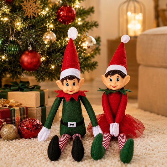 Festive Holiday Boy and Girl Elf Christmas Soft Dolls
