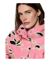 Women's Pink Leaf Print Fleece Jacket