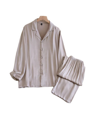 Silk Satin Pajama Set – Long Sleeve Button-Down Sleepwear & Lounge Top with Pants