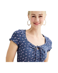 Vintage Square Neck Crop Top - Casual Short Sleeve Summer Blouse