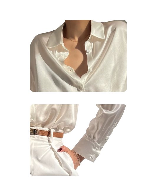 Elegant Satin Long Sleeve Shirt – Women's Classic Button-Down Blouse