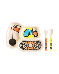 Construction Theme Baby & Toddler Feeding Set – 3 Piece Self-Feeding Utensils and Plate