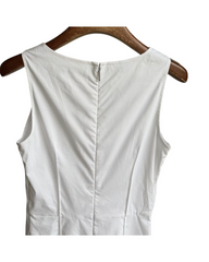 Sleeveless White Round Neck Shift Dress Mid Length Casual Summer Midi Dress