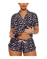 Short Sleeve Button Up Pajama Set Women Silk Satin Sleepwear Loungewear 2 Piece Set