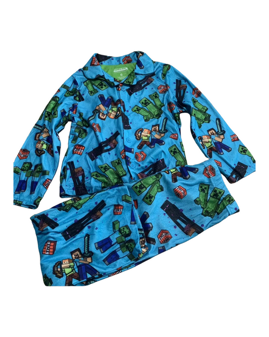 Boys Minecraft Print Flannel Pajamas – Soft Winter Nightwear Set