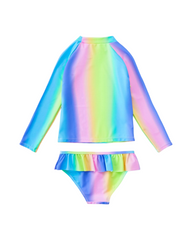 Long Sleeve Rainbow Rash Guard for Girls - Quick-Dry Two-Piece Swimwear Set