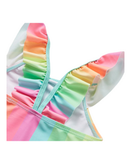 Rainbow Striped Toddler Girls One-Piece Swimsuit - Sunshine Ruffle Bathing Suit