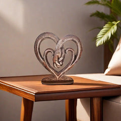 Wood Heart Hands Art Sculpture with Stand