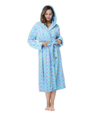 Ultra-Soft Hooded Plush Fleece Robe for Women – Warm Printed Long Sleeve Housecoat