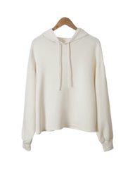 Cozy Off-White Drawstring Hoodie for Women – Casual Long Sleeve Fleece Pullover Sweatshirt