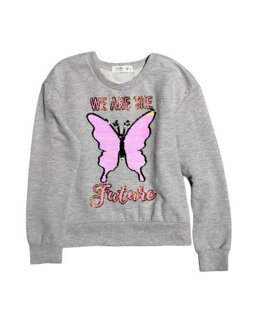 Cozy Gray Fleece Sweatshirt Girls Graphic  Pullover Top