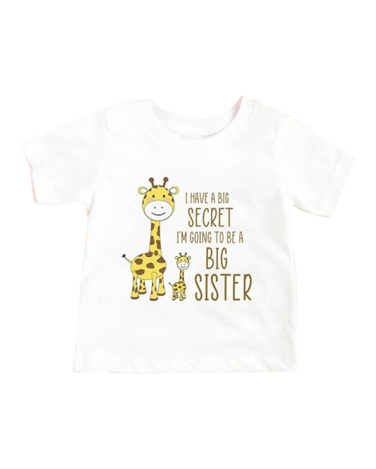 White Graphic T-Shirt for Becoming a Big Sister