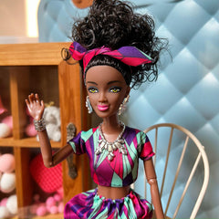 Fashion Doll with Traditional African Print Dress