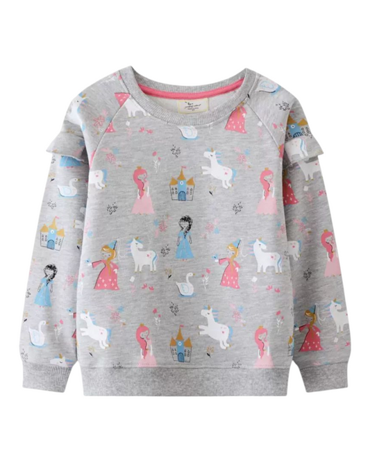 Princess Unicorn Patterned Grey Sweater