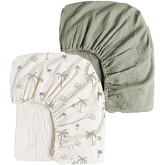 Two-Pack Set of Patterned and Plain Cotton Cot Sheets