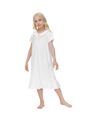 Cotton Nightgown Short Sleeve Girls Sleepwear Dress