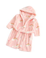 Plush Hooded Girls Print Bathrobe with Tie Belt