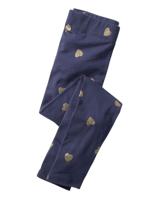 Cotton Leggings with Golden Heart Pattern