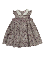 Girls' Smocked Patterned Short-Sleeve Collared Dress