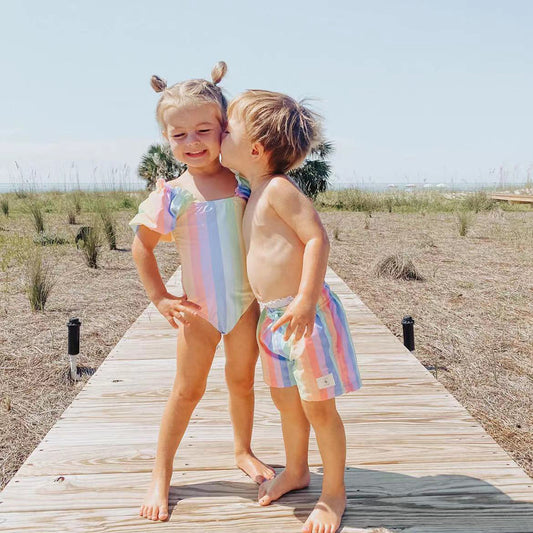 One-Piece Patterned Swimsuit with Puffed Sleeves
