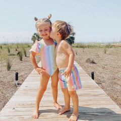 One-Piece Patterned Swimsuit with Puffed Sleeves