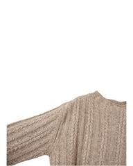 Beige Cable Knit Crew Neck Long Sleeve Sweater
