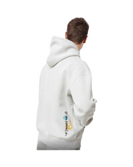 Oversized Off-White Graphic Pullover Hoodie – Vintage Style Heavyweight Fleece Sweatshirt