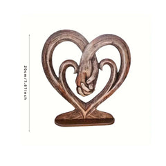 Wood Heart Hands Art Sculpture with Stand