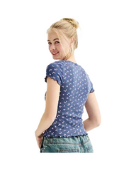 Vintage Square Neck Crop Top - Casual Short Sleeve Summer Blouse