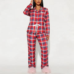 2-Piece Cotton Pajama Set Long Sleeve Button Up Loungewear