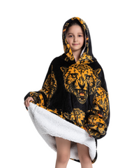 Oversized Kids Wearable Blanket Hoodie with Pocket – Soft Sherpa Fleece Warm Loungewear Poncho