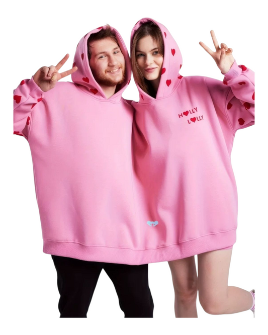 Couples' Oversized Pink Hooded Sweatshirt