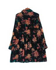 Floral High-Neck Button-Front Swing Coat Dress with Pockets