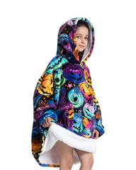 Oversized Kids Wearable Blanket Hoodie with Pocket – Soft Sherpa Fleece Warm Loungewear Poncho