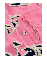 Women's Pink Leaf Print Fleece Jacket