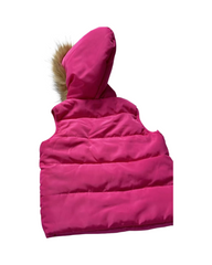 Pink Hooded Puffer Vest Girls Winter Jacket with Faux Fur Trim