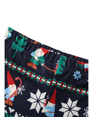 Festive Holiday Gnome Print Pajama Set for Kids Featuring Long Sleeves and Cuffs