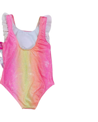 Pink Ombre Ruffle One-Piece Swimsuit for Girls with Shimmer Finish and Flutter Straps