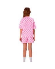 Pink Plaid Two-Piece Set for Girls Short Sleeve Tee and Shorts