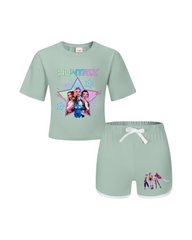 Girls Kpop Music Hunters Tracksuit Top Tee Shorts Sets