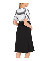 Striped Short-Sleeve Maternity Women's Midi Dress with Tie Detail
