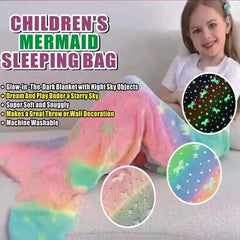 Glow in the Dark Mermaid Blanket for Kids Fleece Luminous Sleeping Bag Flannel Throw