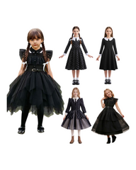 Black Gothic Style Long & Short Sleeve Cosplay Dress for Girls With Collar