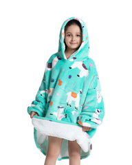 Oversized Kids Wearable Blanket Hoodie with Pocket – Soft Sherpa Fleece Warm Loungewear Poncho