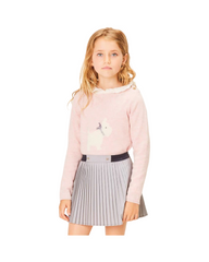 Warm Wool Knit Pullover Sweater for Girls with Little White Dog Design