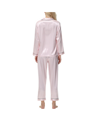 Striped Satin Pajama Set – Soft Long Sleeve V-Neck Button-Down Sleepwear