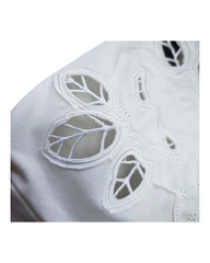 Laser Cut Cotton T-Shirt - Leaf Pattern Short Sleeve Top