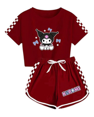 Girls Kuromi Cartoon Print T-Shirt with Shorts Set